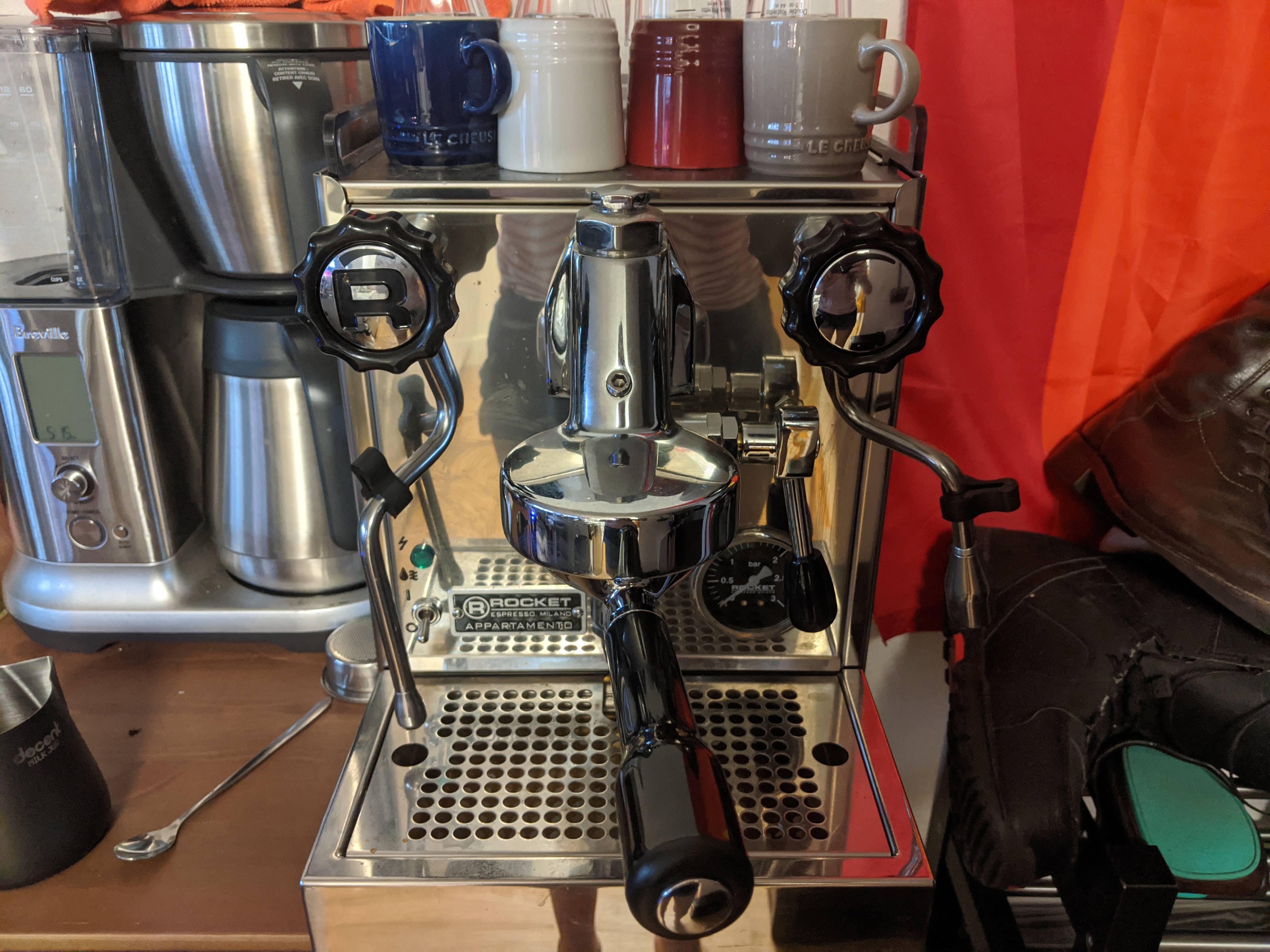 A seemingly Rust branded espresso machine that is infact a Rocket Appartamento